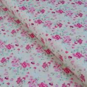 Tissu popeline de coton motif fleurs "Le Vintage Chic" - Ecru et rose - Oekotex - AGF ®