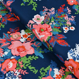 Coupon de tissu popeline de coton motif fleurs "Everlasting" - Bleu marine et rouge - 130cm - Oekotex - AGF ® Art Gallery Fabric
