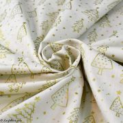 Tissu coton motif  sapins de Noël - Ecru et doré - Oeko-Tex ® et GOTS ® Autres marques - 3