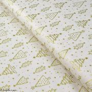 Tissu coton motif  sapins de Noël - Ecru et doré - Oeko-Tex ® et GOTS ® Autres marques - 1