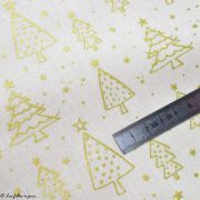 Tissu coton motif  sapins de Noël - Ecru et doré - Oeko-Tex ® et GOTS ® Autres marques - 4