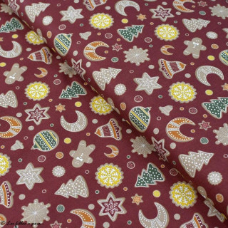 Tissu coton motif gâteaux de Noël - Bordeaux et multicolore - Oeko-Tex ® et GOTS ® Autres marques - 1