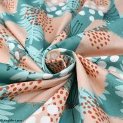 Tissu popeline coton motif fleurs "Lille LilleLula" - Vert menthe et saumon - Bio - Lillestoff ® Lillestoff ® - Tissus Bio - 3