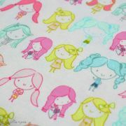 Tissu jersey motif fillettes "Daydream" de Patty Basemi - Rose, bleu et jaune - Oekotex - AGF ® Art Gallery Fabrics ® - Tissus -