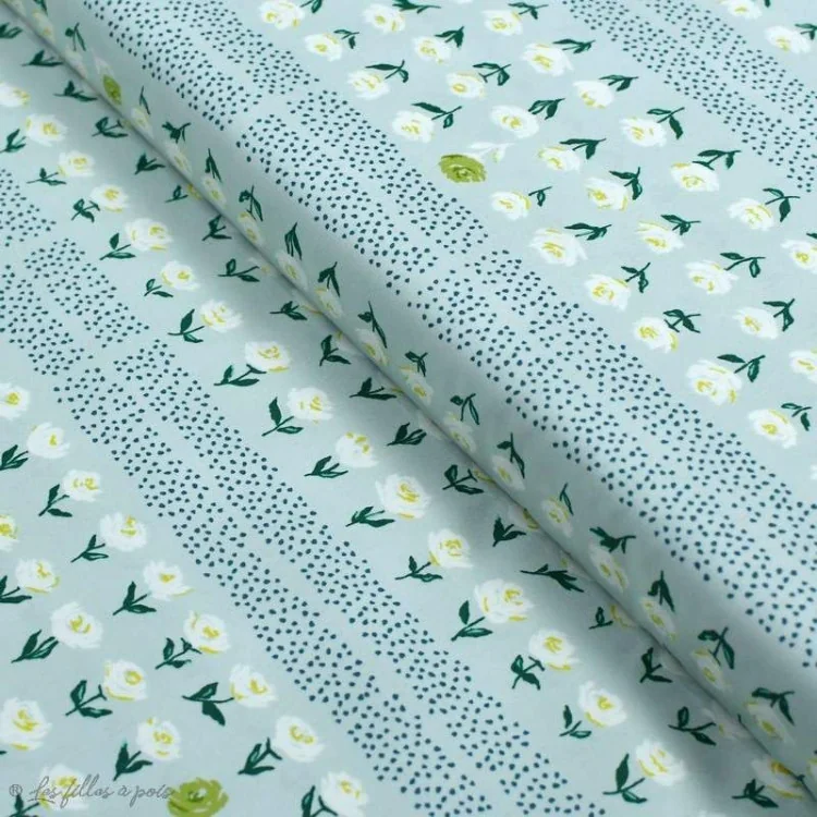 Coupon de tissu popeline de coton motif pois et fleurs "Mayfair" de Amy Sinibaldi - Vert - 120cm -Oekotex - AGF Art Gallery Fab