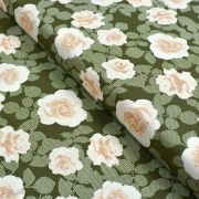 Tissu coton motif roses "Her et History" - Vert kaki - Oekotex ® - AGF ®