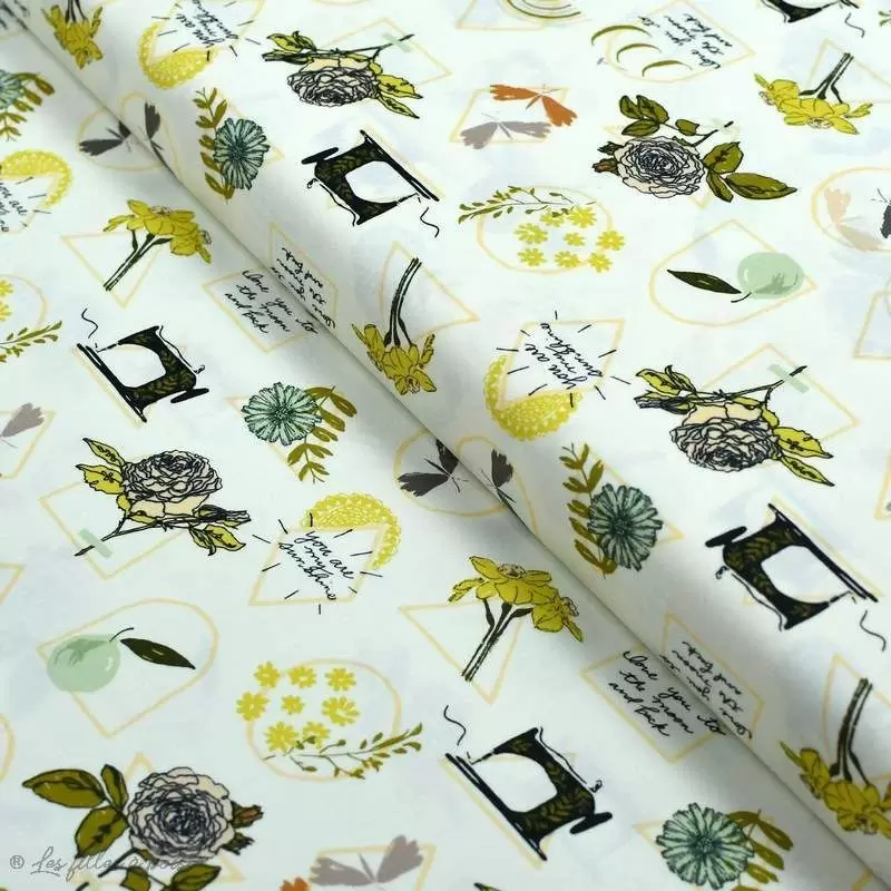 Tissu coton motif MAC et couture "Her et History" - Ecru et vert - Oekotex ® - AGF ® Art Gallery Fabrics ® - Tissus - 1