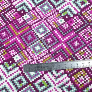 Coupon de tissu popeline de coton motif losanges "Mystical Land" - Tons roses et violets - 130cm - Oekotex - AGF Art Gallery F