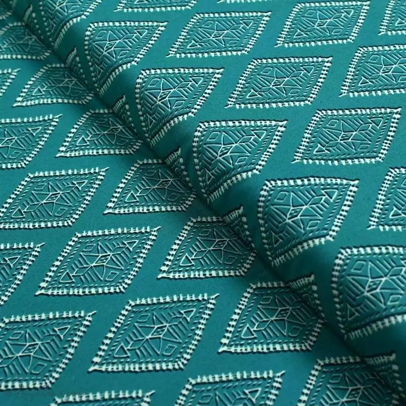 Tissu coton motif losanges "Spirited" - Ecru et turquoise - Oekotex ® - AGF ® Art Gallery Fabrics ® - Tissus - 1