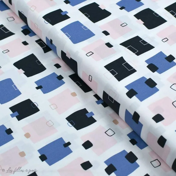 Coupon de tissu popeline de coton motif post-it "Lagom" - Blanc, rose, noir et bleu - 120cm - AGF Art Gallery Fabrics : tissus Coupon de tissu popeline de coton motif post-it "Lagom" - Blanc, rose, noir et bleu - 120cm - AGF Art Gallery Fabrics : tissus