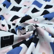 Tissu popeline de coton motif post-it "Lagom" - Blanc, rose, noir et bleu - AGF ® Art Gallery Fabrics ® - Tissus - 2