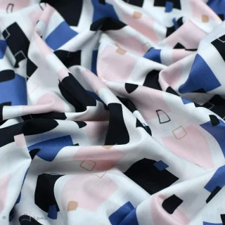 Coupon de tissu popeline de coton motif post-it "Lagom" - Blanc, rose, noir et bleu - 120cm - AGF Art Gallery Fabrics : tissus 