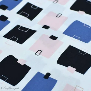 Coupon de tissu popeline de coton motif post-it "Lagom" - Blanc, rose, noir et bleu - 120cm - AGF Art Gallery Fabrics : tissus 