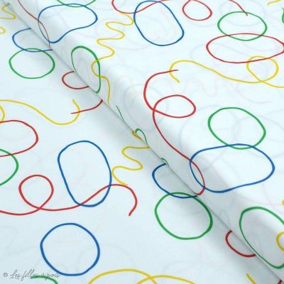 Tissu popeline de coton motif dessin "Sisu" - Blanc, jaune, vert rouge et bleu - AGF ® Art Gallery Fabrics ® - Tissus - 1