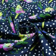 Tissu popeline de coton motif pois et fleurs "Bloomsbury" de Bari J - Bleu marine Oekotex - AGF ® Art Gallery Fabrics ® - Tissus