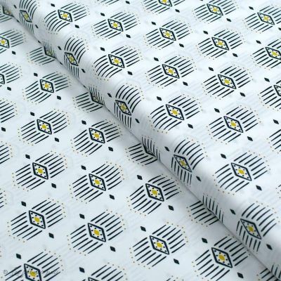 Tissu popeline de coton motif géométrique "Capsules Pacha" - Noir, blanc et ocre - Oekotex ® - AGF ® Art Gallery Fabrics ® - Tis