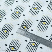 Tissu popeline de coton motif géométrique "Capsules Pacha" - Noir, blanc et ocre - Oekotex ® - AGF ® Art Gallery Fabrics ® - Tis