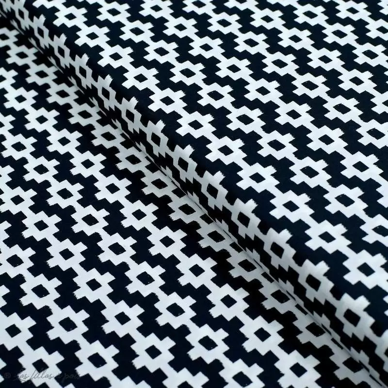 Tissu coton motif géométrique "Capsules Pacha" - Noir et blanc - Oekotex ® - AGF ® Art Gallery Fabrics ® - Tissus - 1