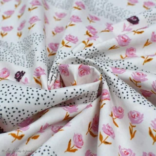 Coupon de tissu popeline de coton motif pois et fleurs "Mayfair" de Amy Sinibaldi - Rose - 130cm - Oekotex - AGF Art Gallery Fa