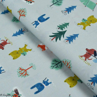 Tissu popeline coton motif de noël - Gris et multicolore - Bio - Lillestoff ® Lillestoff ® - Tissus Bio - 1