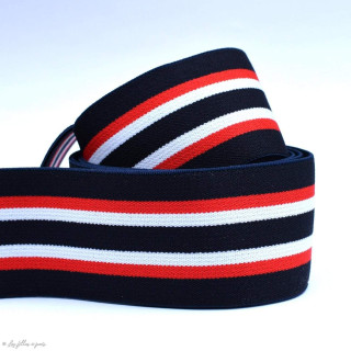 Elastique caleçon boxer rayures - Bleu marine, blanc et rouge - 45mm Autres marques - Tissus et mercerie - 1