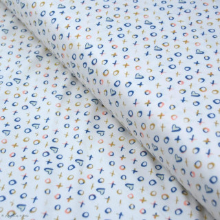 Tissu jersey motif coeur "Love Story" - Ecru et multicolore - Oekotex - AGF ® Art Gallery Fabrics ® - Tissus - 1