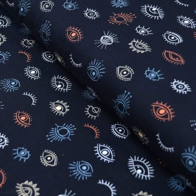 Tissu jersey motif yeux "Luna et Laurel" - Noir et tons oranges - Oekotex - AGF ® Art Gallery Fabrics ® - Tissus - 1