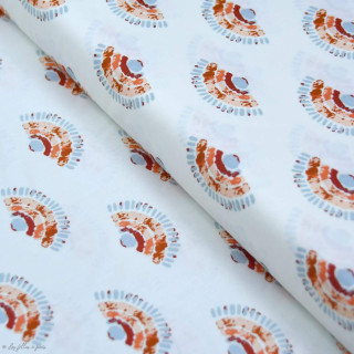 Tissu popeline de coton motif éventails "Homebody" - Ecru et terracotta - Oekotex - AGF ® Art Gallery Fabrics ® - Tissus - 1