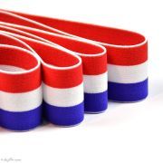 Elastique plat à rayure motif drapeaux de France ou Pays-Bas - Bleu, Blanc et rouge - 40mm