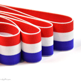 Elastique plat à rayure motif drapeaux de France ou Pays-Bas - Bleu, Blanc et rouge - 40mm  - 1