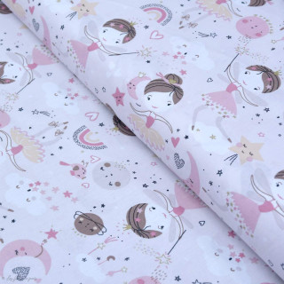 Tissu coton motif Fée "Demilune" - Rose - Oeko-Tex ® Autres marques - Tissus et mercerie - 1