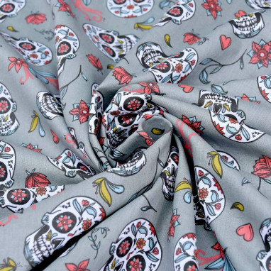 Bandeau Multifonction Motif Têtes De Mort - Gris/rouge - 100% Polyester - Pour Sport, Ski, Randonnée - Cagoule, Bonnet, écharpe