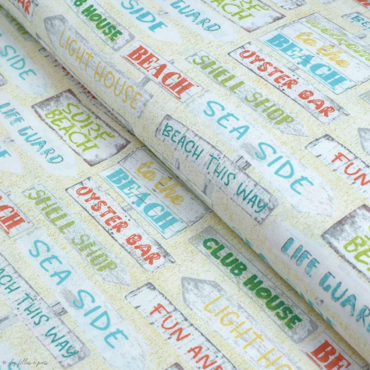 Coupon de tissu coton motif panneaux "Beach Travel" - 170cm - Multicolore - Oekotex - AGF - 1