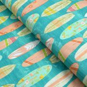 Tissu coton motif planche de surf "Beach Travel" - Multicolore - Oekotex - AGF ®
