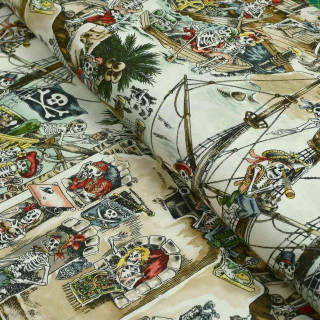 Tissu coton motif tête de mort "Skelewags" pirates - Multicolore - Henry Alexander ® Alexander HENRY Fabrics ® - Tissus - 1