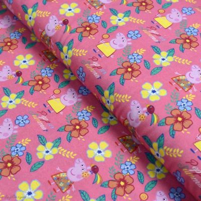 Tissu coton "Peppa Pig" motif fleurs - Rose - Oeko-Tex ® et GOTS ® Autres marques - Tissus et mercerie - 1