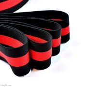 Elastique plat rayures - noir et rouge - 40mm - 1