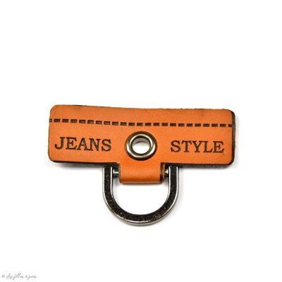 Badge simili cuir "Jeans Style" avec anneau - 45mm  - 1