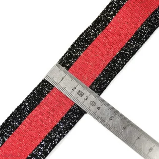 DESTOCK Fita em jersey às riscas de lurex - Preto e vermelho - 35 mm Tissus et mercerie créative – Nos sélections sans marque - 