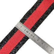 Ruban jersey à rayure lurex - Noir et rouge - 35mm  - 2