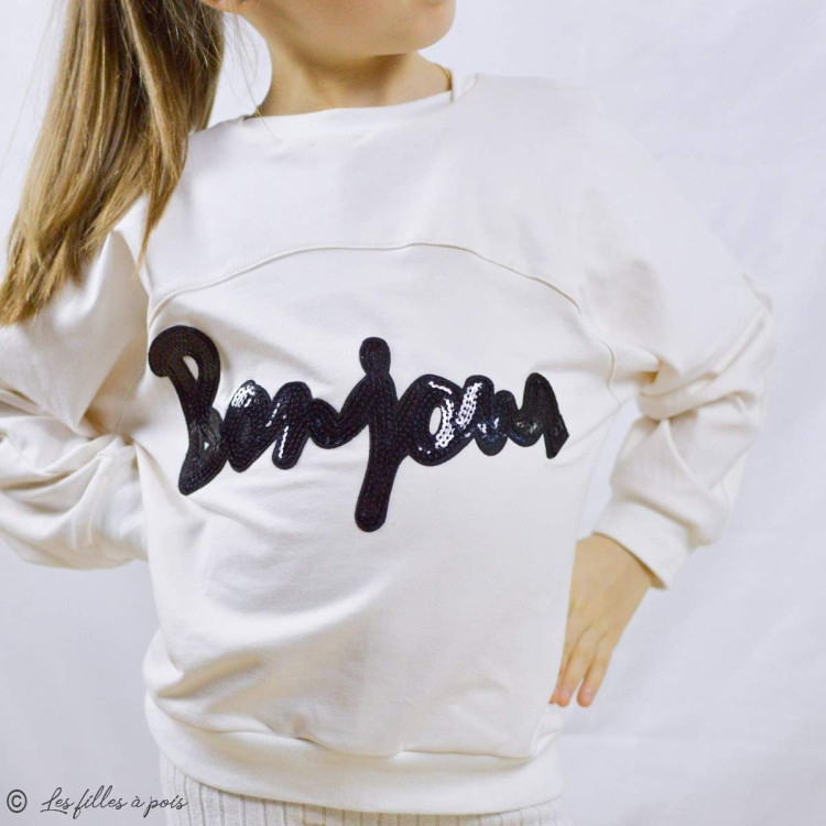Ecusson sequin "Bonjour" - Noir - Thermocollant Autres marques - Tissus et mercerie - 1 Ecusson sequin "Bonjour" - Noir - Thermocollant Autres marques - Tissus et mercerie - 1