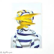 Transfert cliché femme et peinture - Blanc, bleu et jaune - Thermocollant  - 1