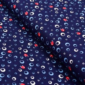 Tissu jersey coton motif petits poissons  - Bleu marine, rouge et blanc - Oeko-Tex ® Autres marques - Tissus et mercerie - 1
