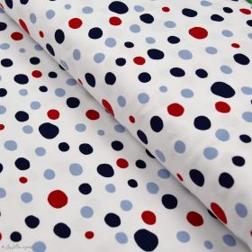 Tissu jersey coton motif pois  - Blanc, rouge et bleu - Oeko-Tex ® Autres marques - Tissus et mercerie - 1