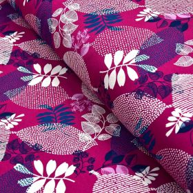 Tissu sweat molletonné coton motifs feuilles - Violet pourpre et bleu marine - Oeko-Tex ® Gots ® Autres marques - Tissus et merc