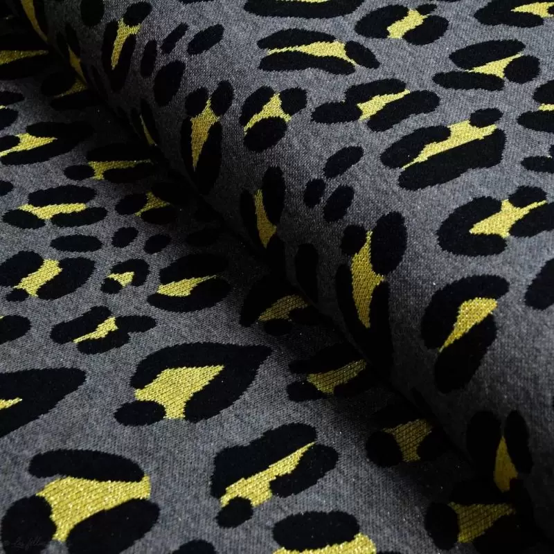 Tissu jacquard sparkle motif Safari léopard lurex - Gris et doré - Bio - ALB Stoffe ® - Hamburger Liebe ® ALBStoff feat Hamburge