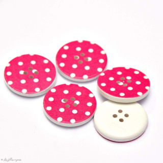 Bouton rond en bois - 30mm - Pois - Lot de 10  - 3