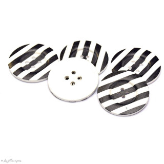 Bouton rond - Rayures - Noir et blanc - 50mm - Lot de 2  - 1