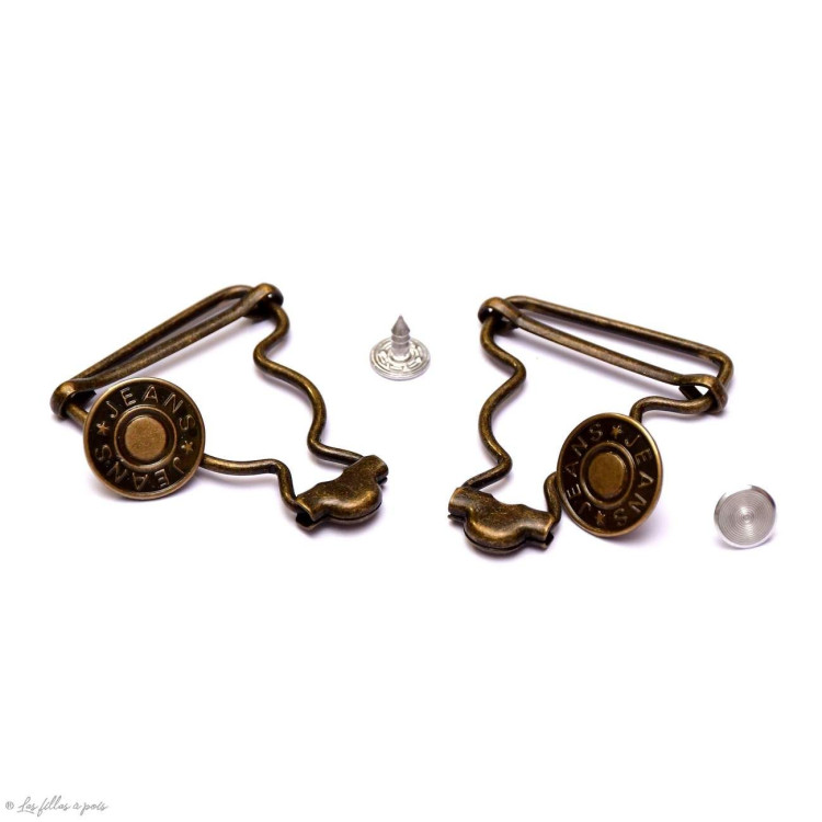 Boucles salopette + boutons jean métal - Bronze - Set de 2 Vente