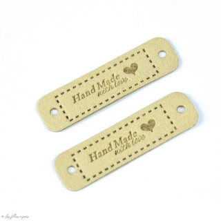 Etiquette simili cuir "Hand Made with Love" - 55mm - Lot de 2  - 1
